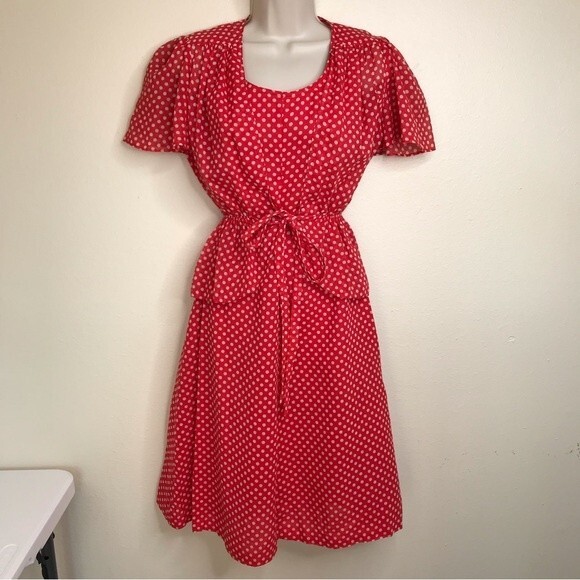 Vintage Gay Gibson Two Piece Red Polka Dot Sheath Dress and Jacket Womens Small - Picture 14 of 16